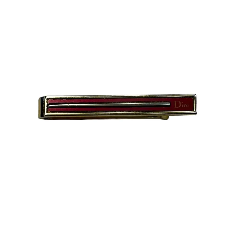 Christian Dior Vintage Gold Plated Red Enamel Slim Tie Bar Money Clip